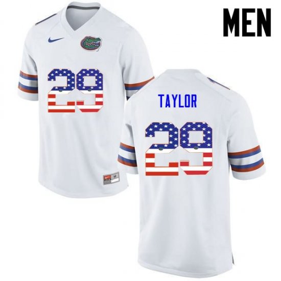 Men's Florida Gators #29 Jeawon Taylor NCAA Nike White USA Flag Fashion Authentic Stitched College Football Jersey FMC4762HM